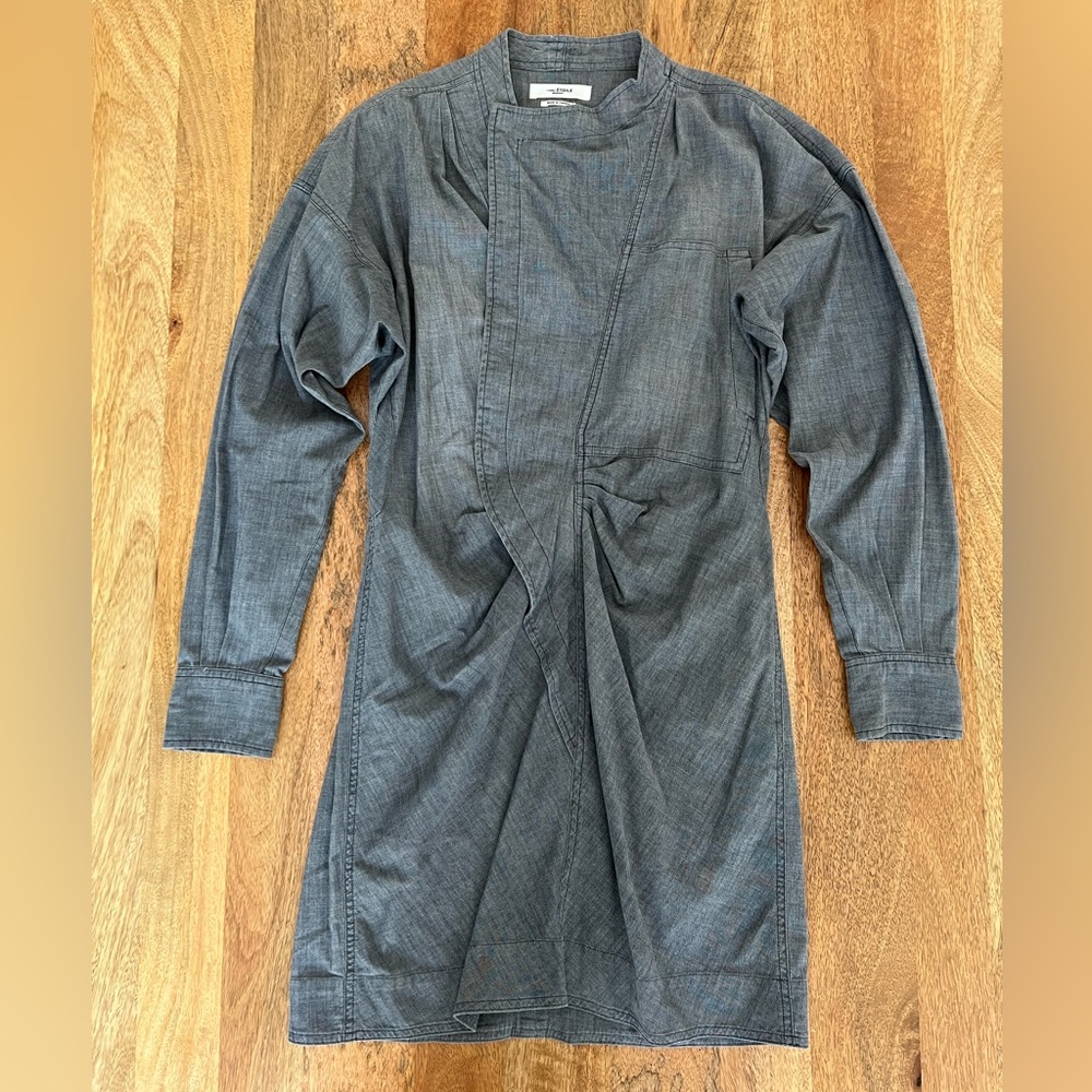 Isabel Marant Gray Denim Long-Sleeve Mini Dress FR42
